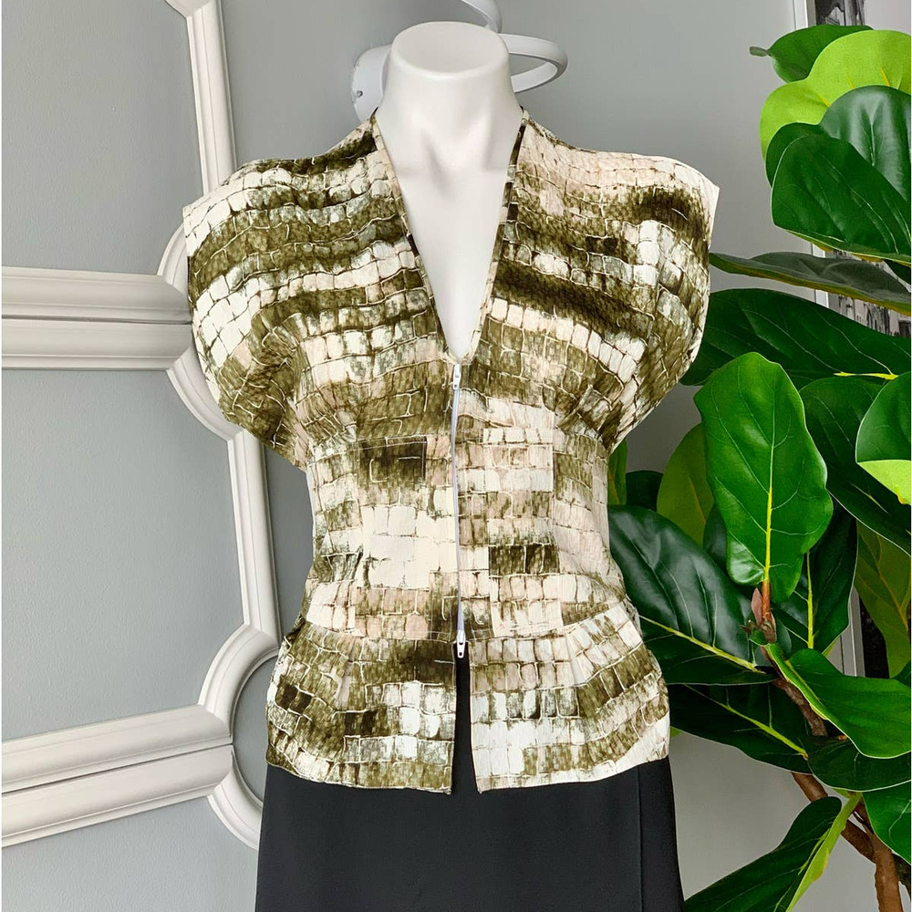 Wes Gordon Silk Crepe Croc Print V-neck Lace Up Blouse Size 6